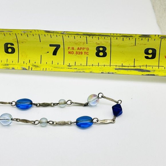 Blue Bead Station Necklace Silver Tone Classic Career Cosplay LARP Sparkle Glam - Picture 6 of 6